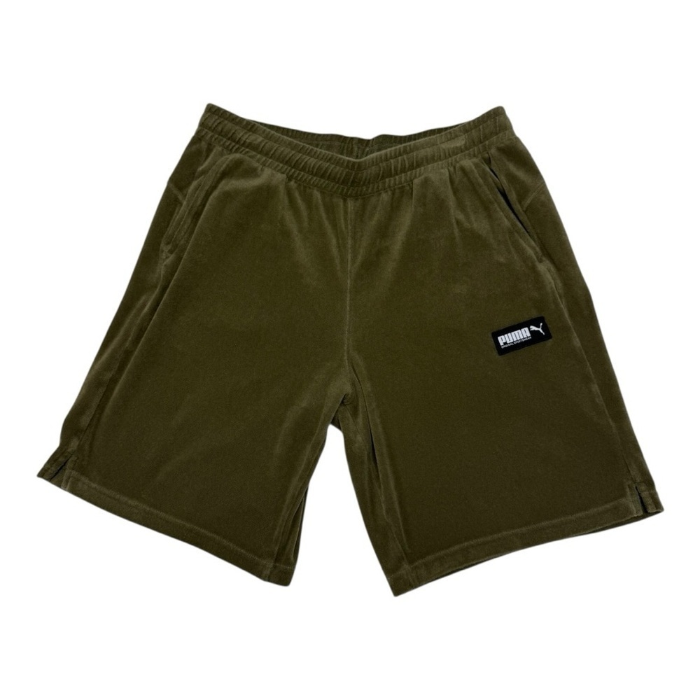 Puma Olive Green Shorts | Terrycloth Drawstring Waist With Pockets -  Size XL